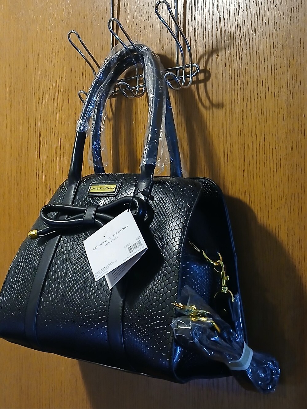 Adrienne Vittadini Black Faux Leather Satchel Bow Accent Handbag NWT AVH-1937